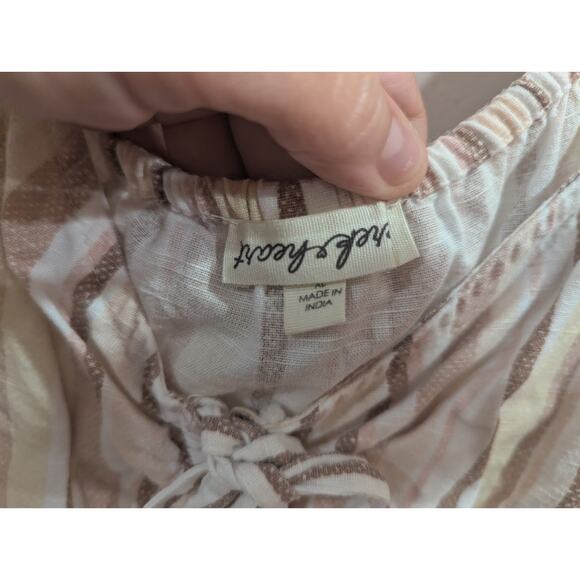 Women's pretty cropped peasant top w/neutral light stripes by Derrick Heart, XL - Picture 2 of 10